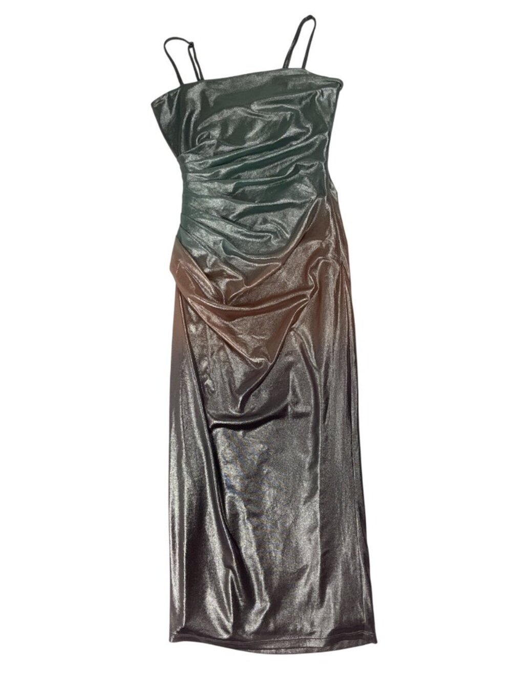 Fleur du Mal Metallic Ombre Mesh Ruched Dress in Blue Metallic